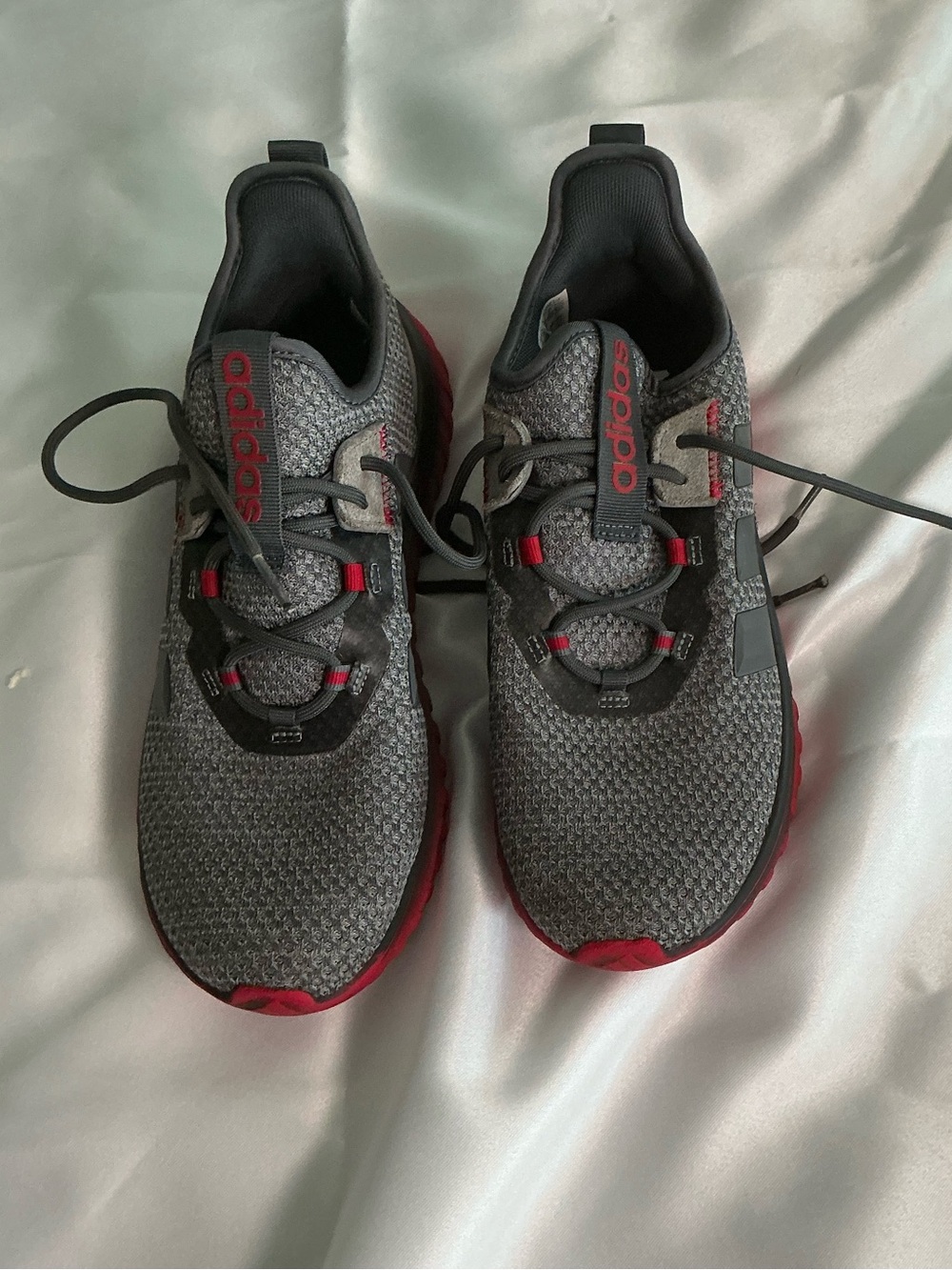adidas Gray Knit Sneakers with Red Accents
